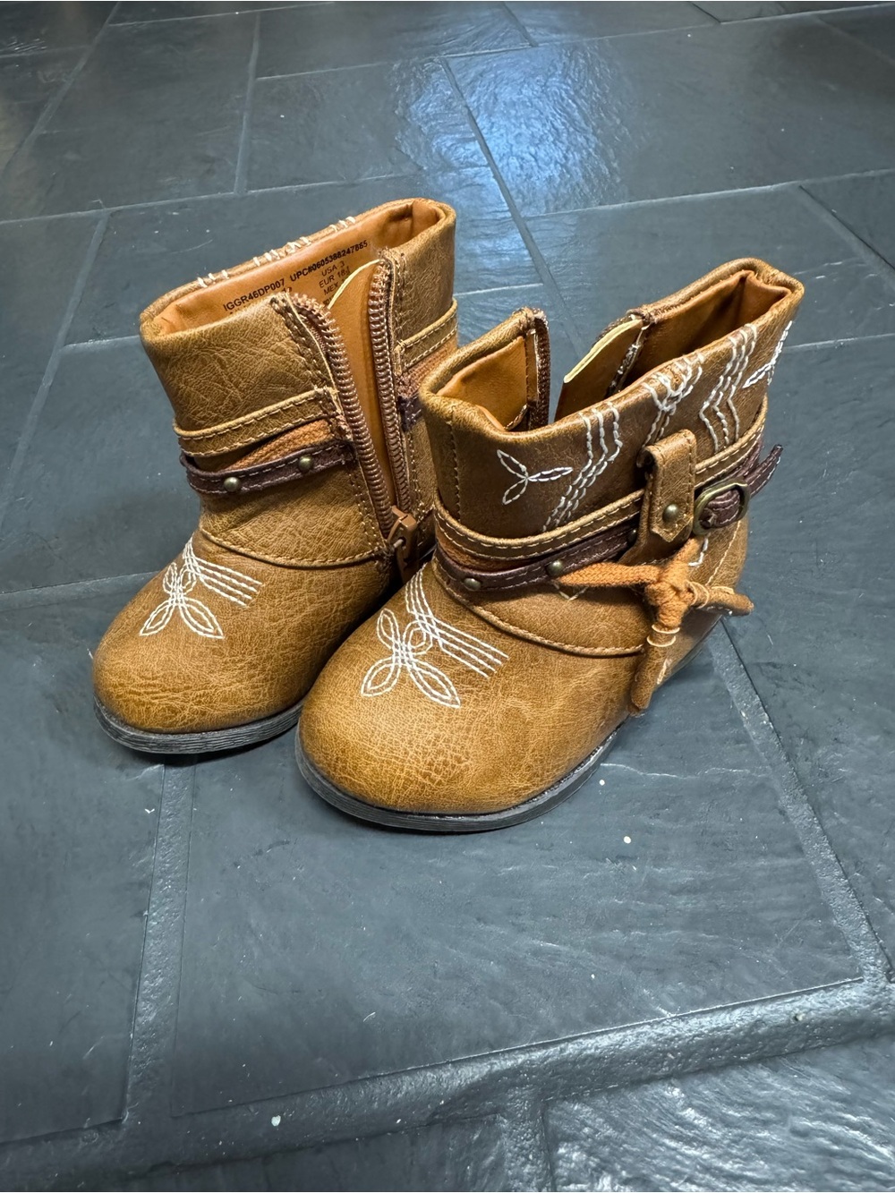Baby Brown Western Embroidered Ankle Boots